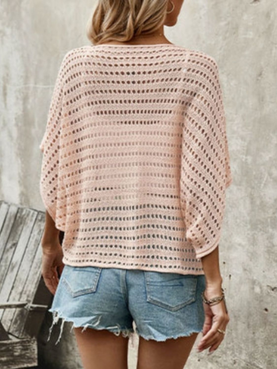 Openwork Half Sleeve Knit Cover Up