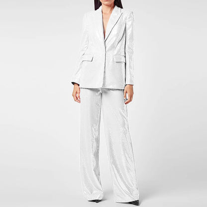 Sequined Blazer and Wide Leg Pant Suit Set