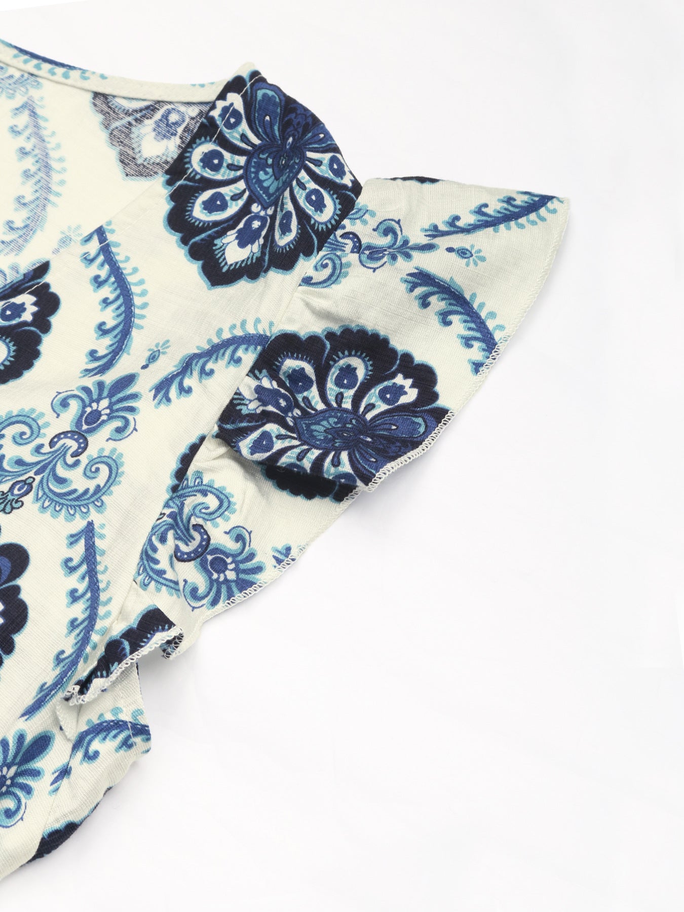 Printed Ruffled Cap Sleeves Midi Dress