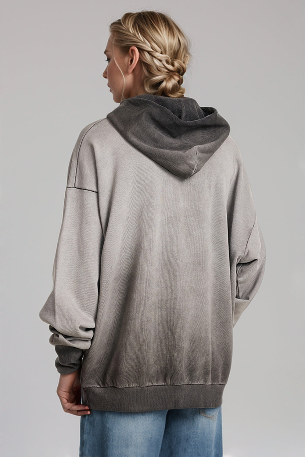 Drop Shoulder Long Sleeve Hoodie with Kangaroo Pocket