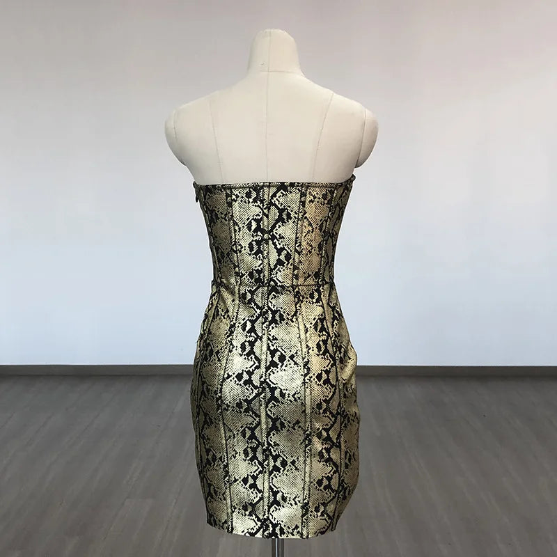 Snakeskin Print Strapless Bodycon Mini Dress