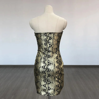 Snakeskin Print Strapless Bodycon Mini Dress