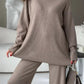 Slit Mock Neck Top and Pants Sweater Set