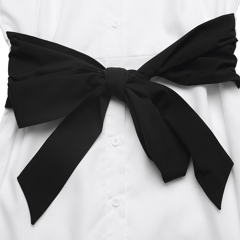 Contrast Bow Detail Midi Dress