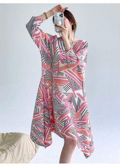 Miyake Pleated Round Neck A-Line Midi Dress