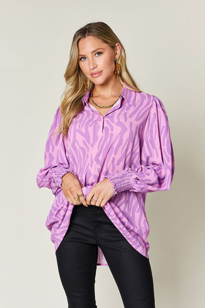 Printed Smocked Long Sleeve Blouse