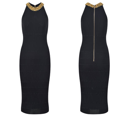 Sequin Beaded Collar Round Neck Sweater Dress