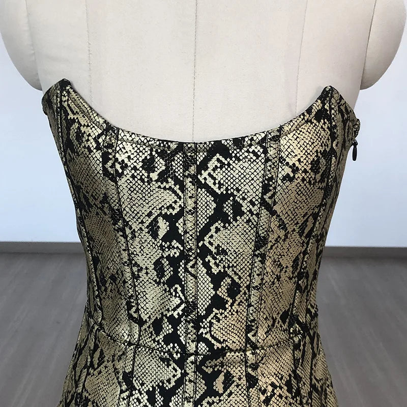 Snakeskin Print Strapless Bodycon Mini Dress