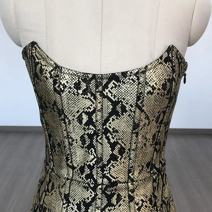Snakeskin Print Strapless Bodycon Mini Dress