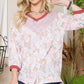 Celeste Full Size Leaf Print Contrast Trim Balloon Sleeve Top