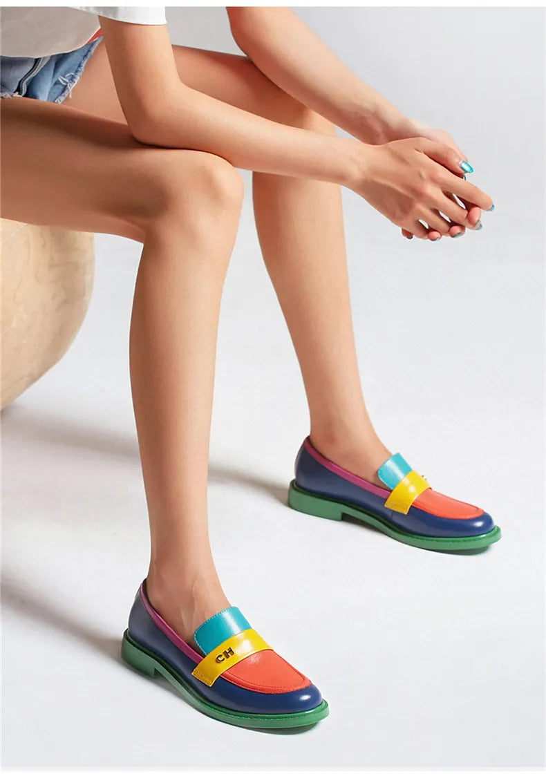 Color Block Round Toe Platform Loafers