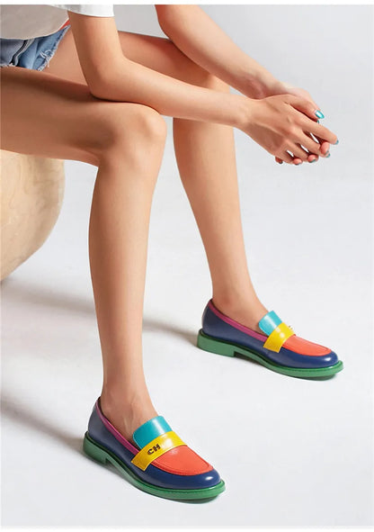 Color Block Round Toe Platform Loafers