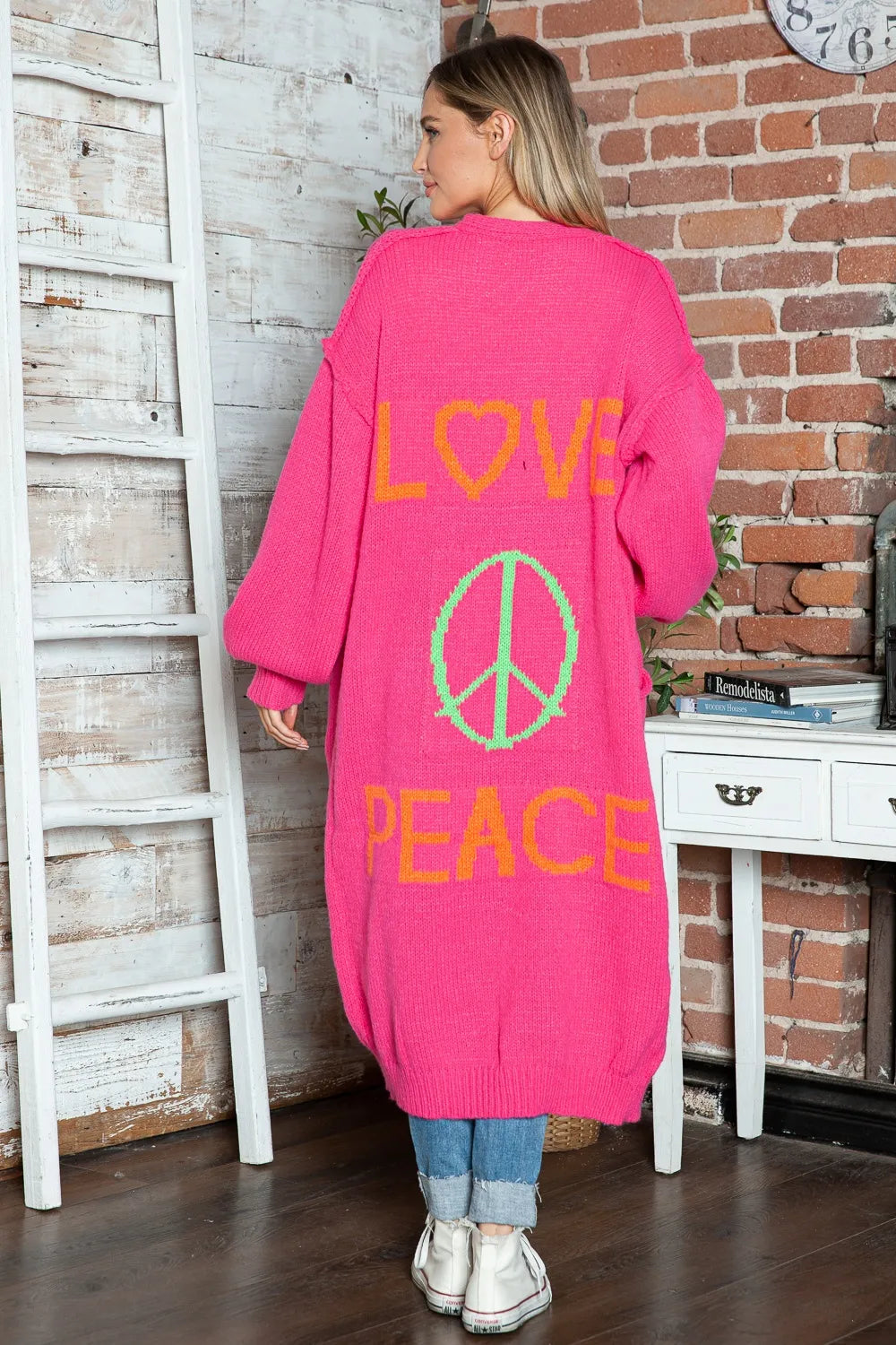 Letter Dropped Shoulder Long Sleeve Cardigan