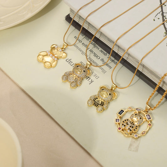 Titanium Steel Gold-Plated Bear Pendant Necklace