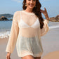 Openwork Dropped Shoulder Long Sleeve Cover-Up