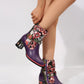 PU Leather Flower Block Heel Boots