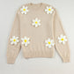 Crochet Flower Round Neck Long Sleeve Sweater