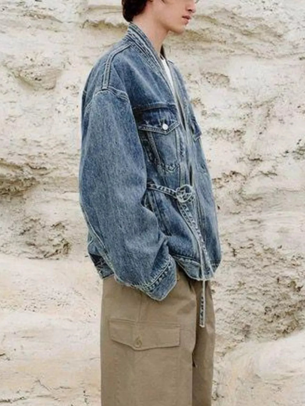 Washed Tied Long Sleeve Denim Jacket