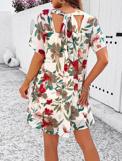 Floral Printed Tiered Tie-Back Mini Dress