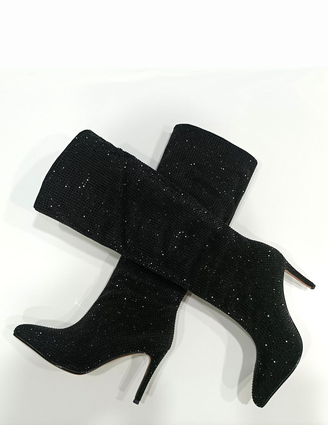 Rhinestone Pointed Toe Knee-High Boots
