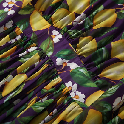 Bohemian Lemon Print Backless Maxi Dress