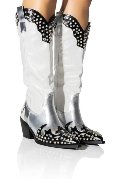 Crystal Embellished Patchwork Western Boots