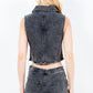 American Bazi Zip Up Washed Crop Denim Vest