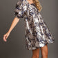 Metallic Jacquard Puff Sleeve Dress