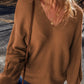 V-Neck Dropped Shoulder Long Sleeve Sweater