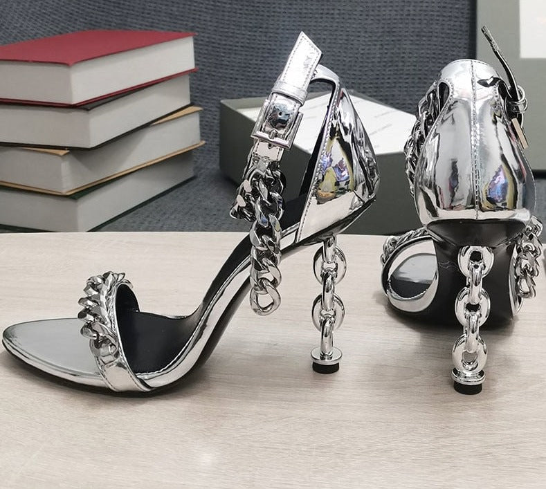 Luxury Metal Chain Ankle Strap High Heel Sandals