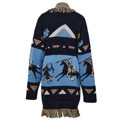 Retro Tassel V-Neck Open Front Cardigan