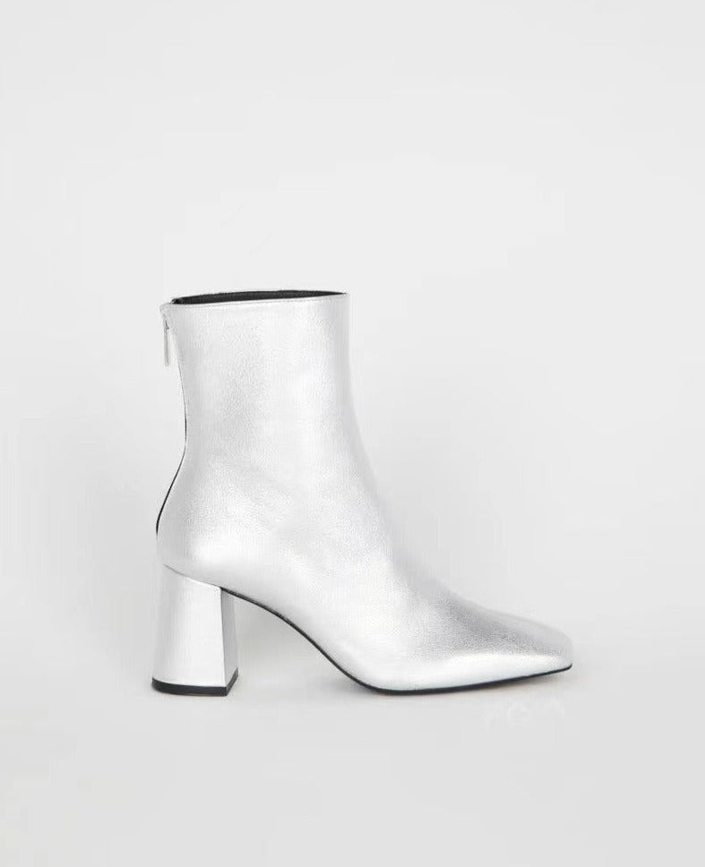 Square Toe High Heel Ankle Boots