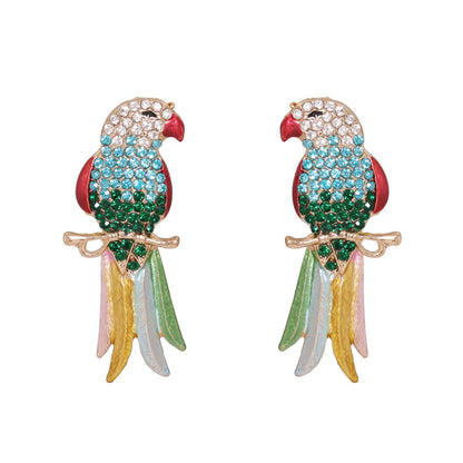 Retro Multicolor Crystal Parrot Earrings