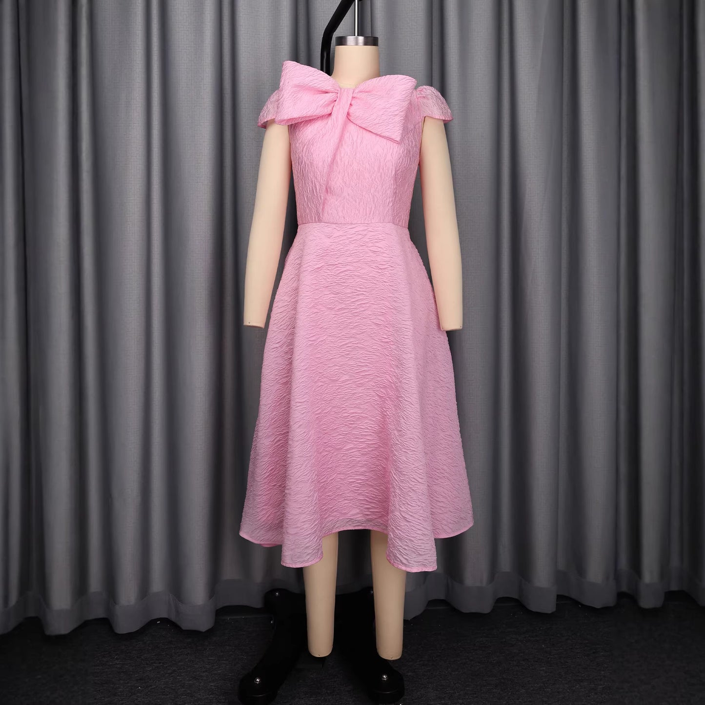 Bow Detail Cap Sleeves Midi Dress