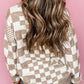 Checkered Round Neck Long Sleeve Sweater