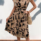 Tied Pleated Printed Cap Sleeve Dress