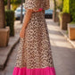 Full Size Leopard V-Neck Half Sleeve Maxi Dress