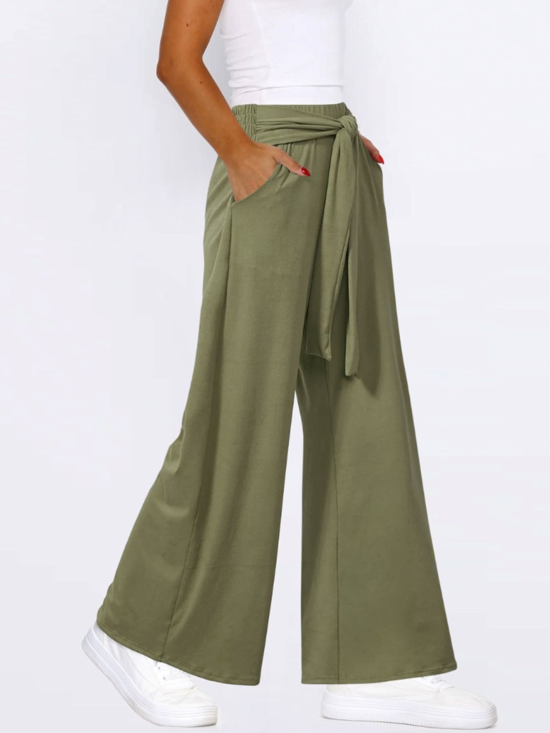 Tied Wide Leg Pants with Pockets