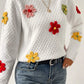 Crochet Flower Round Neck Sweater