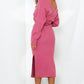 Surplice Neck Bow Waist Slit Sweater Dress