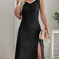 Slit Wide Strap Dress and Detachable Long Sleeves Set