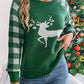 Reindeer Plaid Round Neck Long Sleeve Sweater