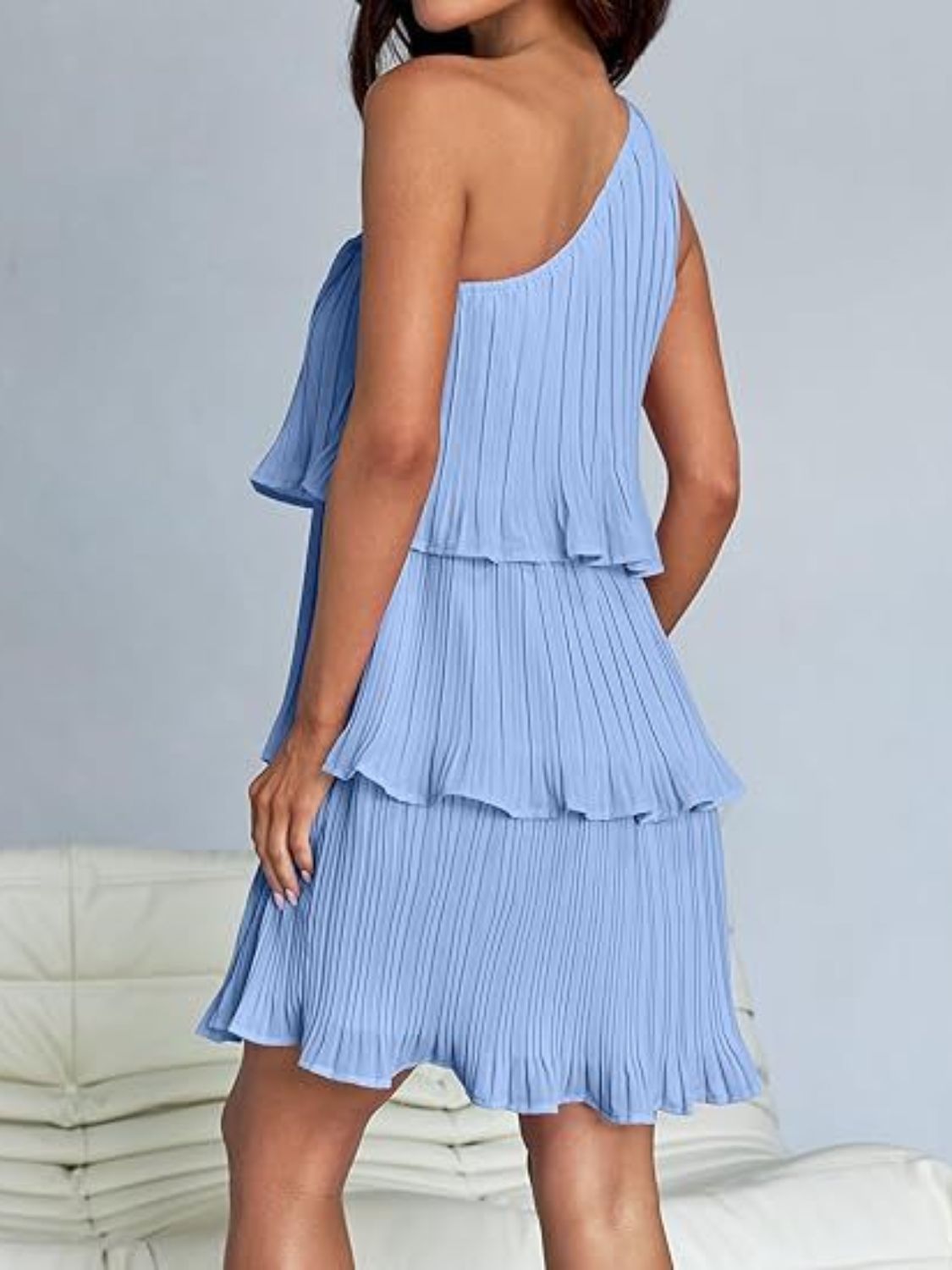 Layered Single Shoulder Mini Dress