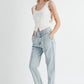 Pleated Front Detail Straight Jeans