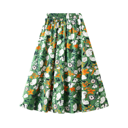 Floral Pleated High Waist A-Line Skirt