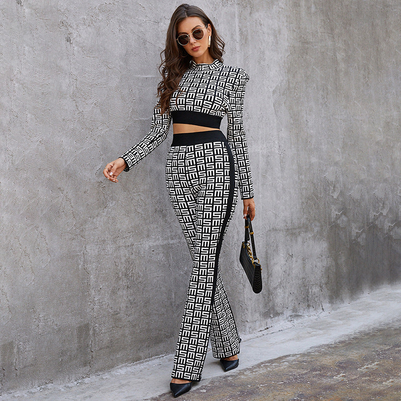 Printed Crop Top and Trouser Set