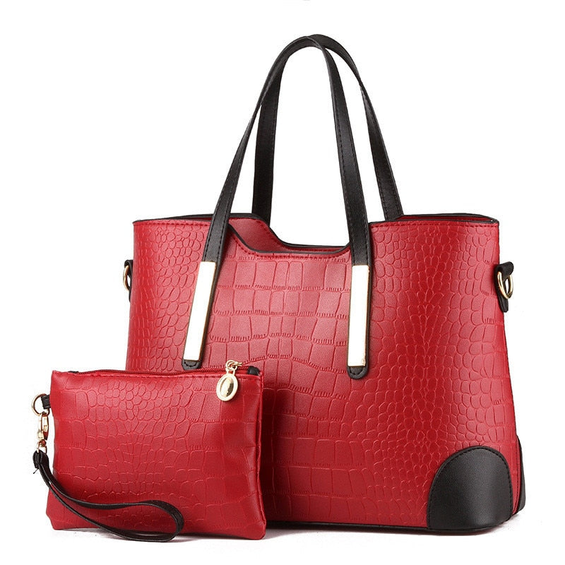 Crocodile Pattern PU Leather Handbag & Purse Set