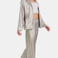 Satin Long Sleeve Shirt and Pants Pajama Set