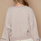 POL Round Neck Heart Patch Zipper Point Sleeve Sweater