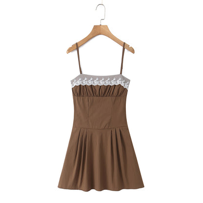 Lace Pleated Cami Mini Dress